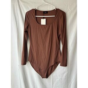 Mynta Brown Scoopneck Bodysuit Womens Size MP